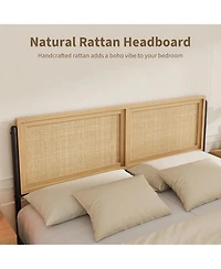 gaomon Boho Bed Frame with Natural Rattan Headboard and Footboard, Wooden Platform No Box Spring Needed, Noise-Free Easy