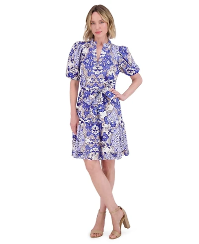 Vince Camuto Women's Ruffle Neck Bubble Sleeve Dress