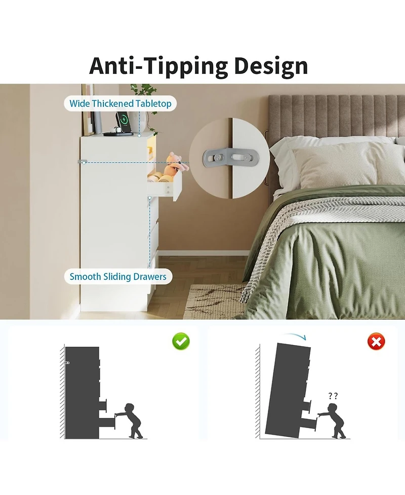 gaomon 4-Drawer Dresser with Usb Charging Station, Led Lighting & Power Outlets for Bedroom or Entryway
