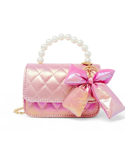 Zomi Gems Shiny Quilted Fluffy Bow Handbag, Hot Pink