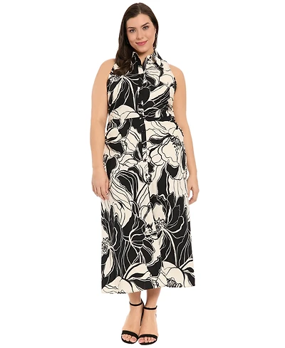 London Times Plus Collared Button-Down Dress