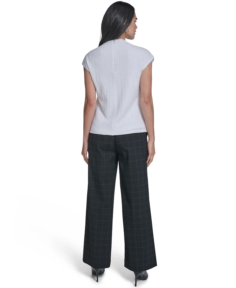 Calvin Klein Women's Textured Mock Neck Cap Sleeve Top