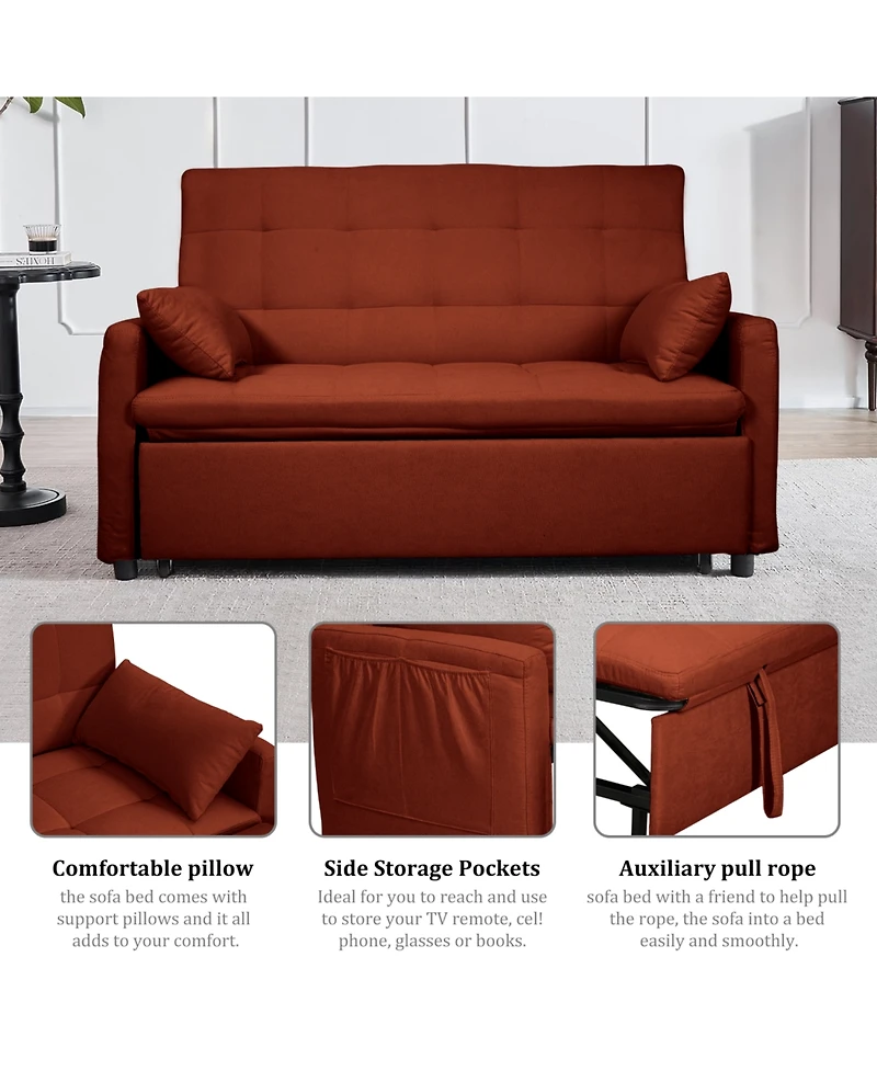 Streamdale Furniture 61" Fabric Sofa Bed with Storage Pockets & Adjustable Back