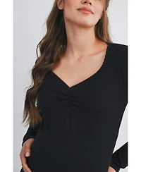 Hello Miz Maternity Long Sleeve Ribbed Sweetheart Neck Top