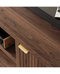 gaomon Fluted Tv Stand for 80 Inch Tv, Modern Entertainment Center with Storage & Gold Handles