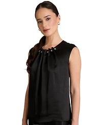 Muse Women's Tucked Beaded Crew Neck Top