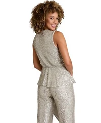 Muse Womens Sleeveless Side V Neck Top Sequin Pull On Pants