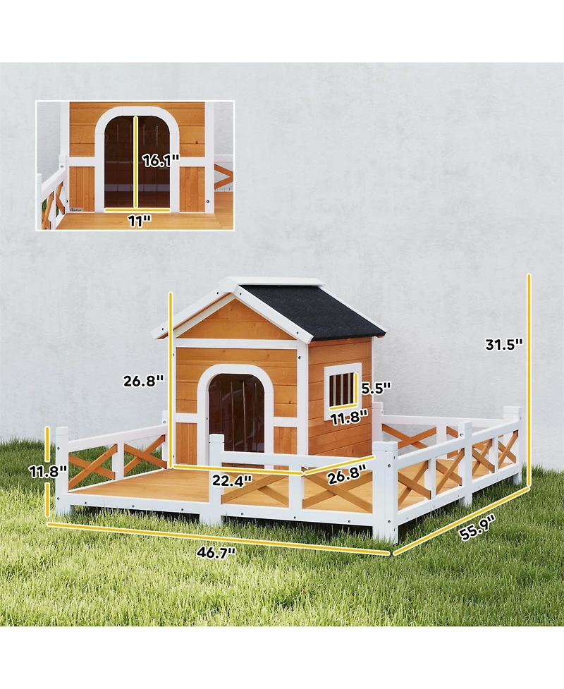 Aostirmotor Dog House Outdoor Wooden Dog Shelter in Orange