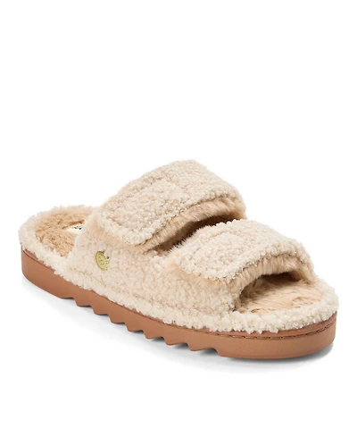 Dearfoams Women's Regina Teddy Double Band Slide Slipper