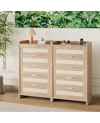 gaomon Rattan 5-Drawer Dresser for Bedroom, Boho Wooden Chest of Drawers with Large Storage