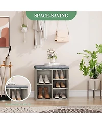 gaomon Entryway Shoe Bench with Storage and Cushioned Seat, Wooden Shoe Rack with Adjustable Shelves and Side Pockets