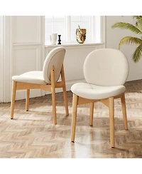 Gymax 2PCS Wooden Dining Chairs Soft Boucle Upholstered Kitchen Chairs w/ Curved Seat