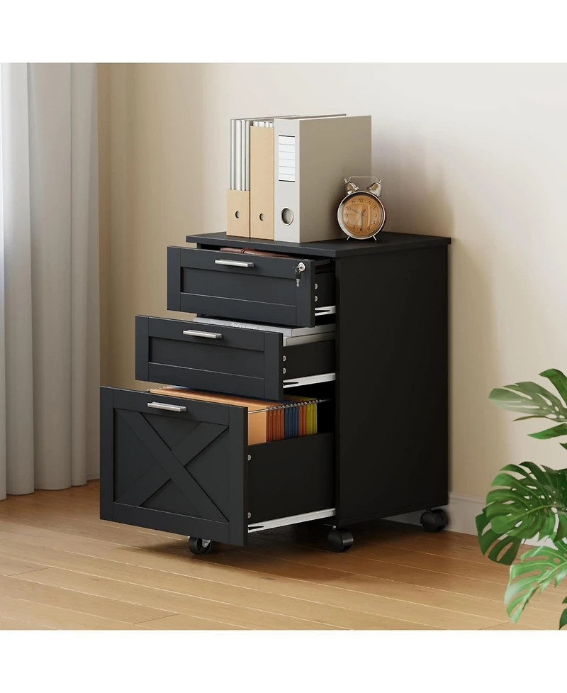 gaomon 3-Drawer Rolling File Cabinet with Lock, Wooden Mobile Filing Cabinet for Home Office & Under Desk Storage