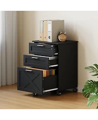 gaomon 3-Drawer Rolling File Cabinet with Lock, Wooden Mobile Filing Cabinet for Home Office & Under Desk Storage
