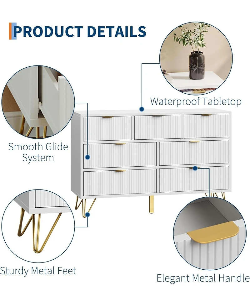 gaomon 7-Drawer Dresser, 47.2" Wide Modern Wooden Chest of Drawers Storage Organizer