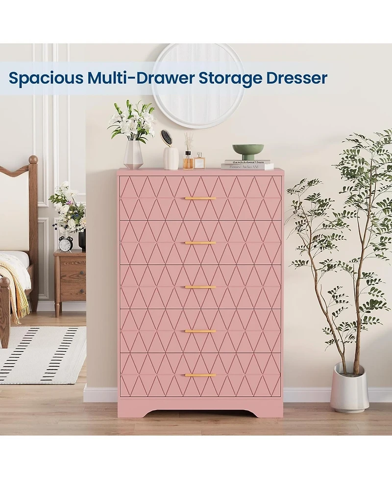 gaomon 5-Drawer Tall Dresser for Bedroom, Wooden Chest of Drawers with Gold Handles for Closet Storage