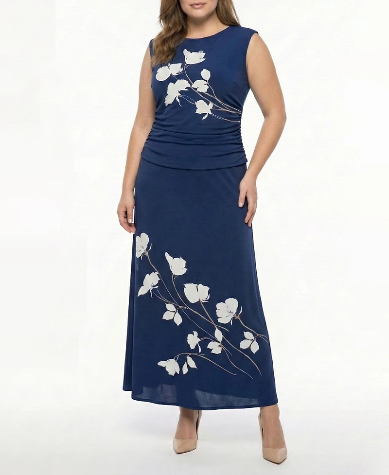 Taylor Plus Cap-Sleeve Printed Dress