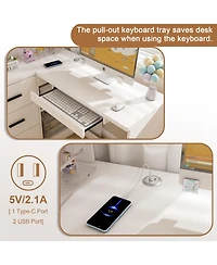 Streamdale L-Shaped Corner Desk with Led, Usb, Keyboard Tray - White