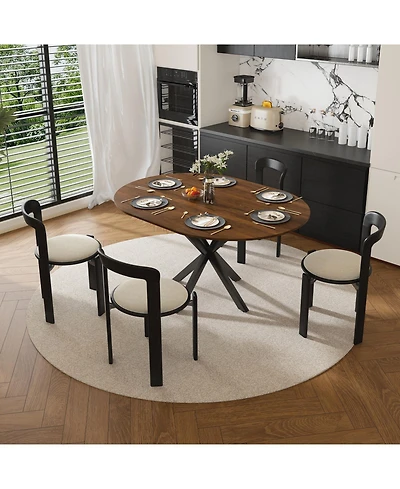Streamdale Furniture Streamdale Extendable Round Dining Table, 6-Person, Wood Veneer, 42-58 Inches