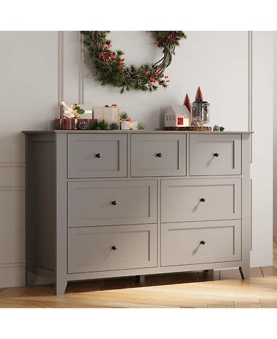 gaomon 7 Drawer Dresser, Modern Wood Chest with Gold Handles and Large Storage for Bedroom or Hallway