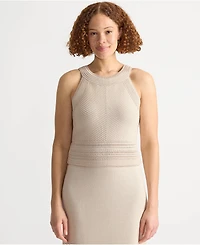 Lands' End Women's Gassed Cotton Pointelle Halter Top Sweater Set