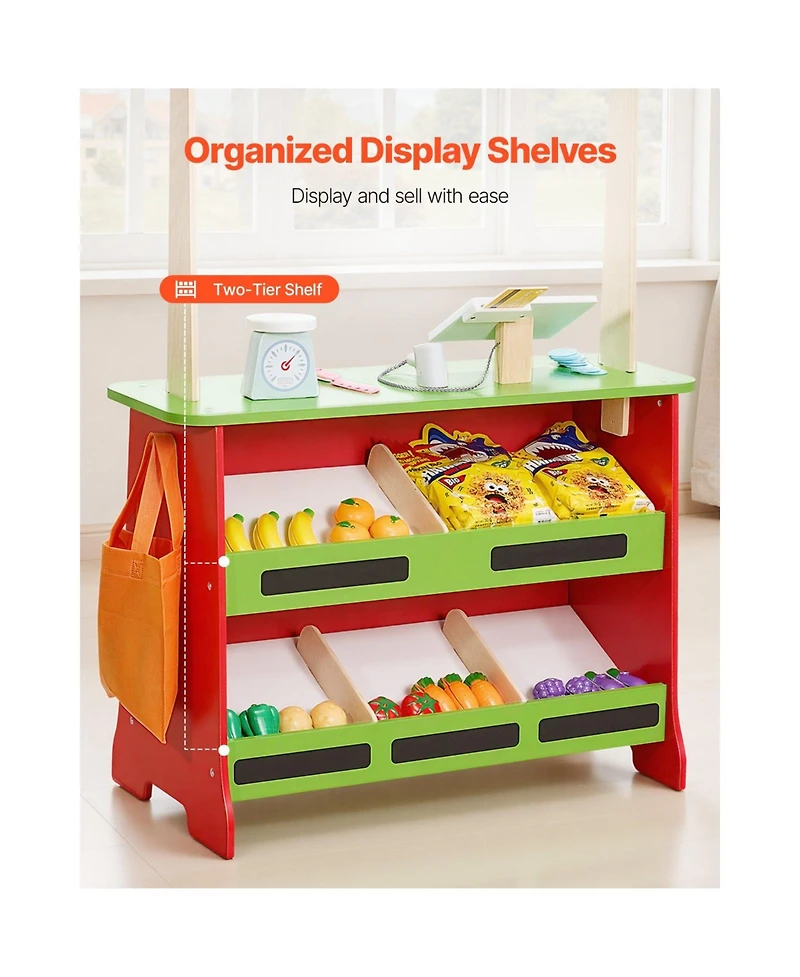 Slickblue 2-in-1 Wooden Puppet Theater and Reversible Grocery Playset