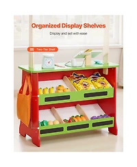 Slickblue 2-in-1 Wooden Puppet Theater and Reversible Grocery Playset