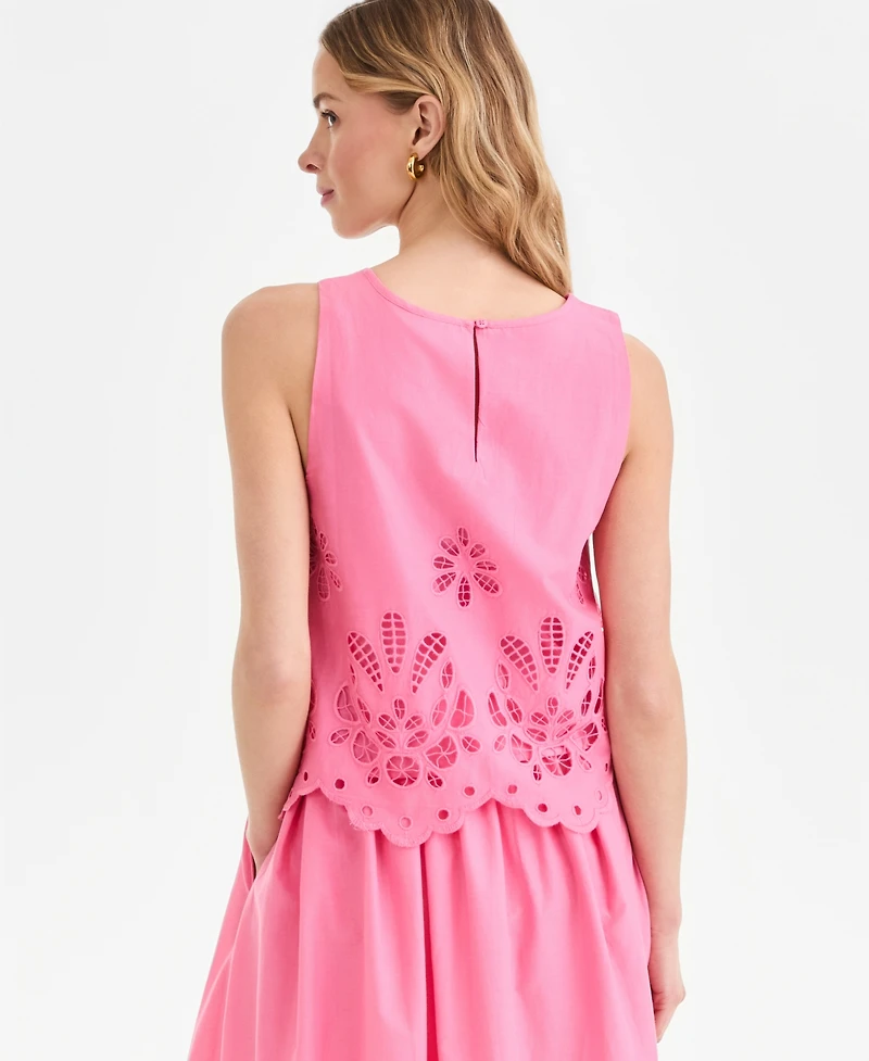 I.n.c. International Concepts Women's Cotton Eyelet Lace Sleeveless Top, Macy's Exclusive