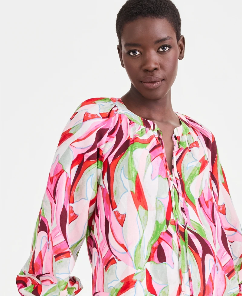 I.n.c. International Concepts Women's Long Sleeve Linen-Blend Blouse, Macy's Exclusive