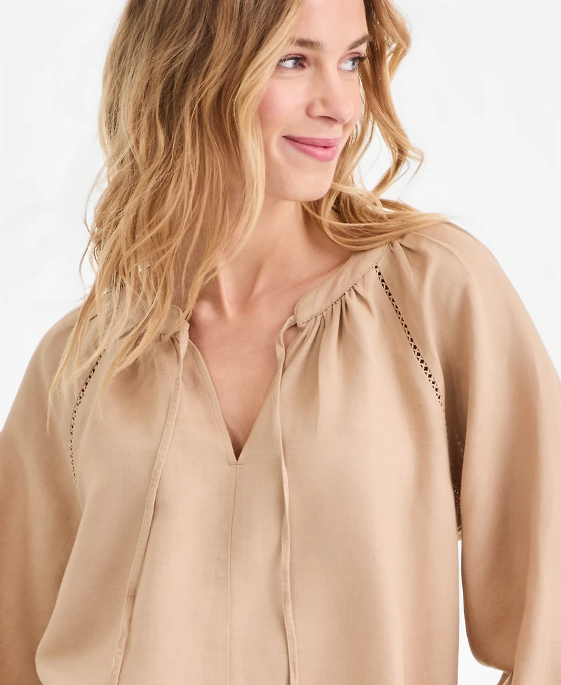 I.n.c. International Concepts Women's Long Sleeve Linen-Blend Blouse, Macy's Exclusive