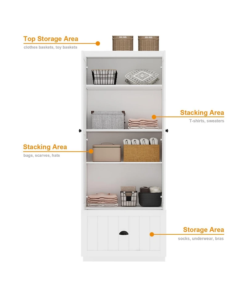 Homsee Modern gray white wood grain glass 6-door 3-drawer cabinet, storage cabinet, pantry