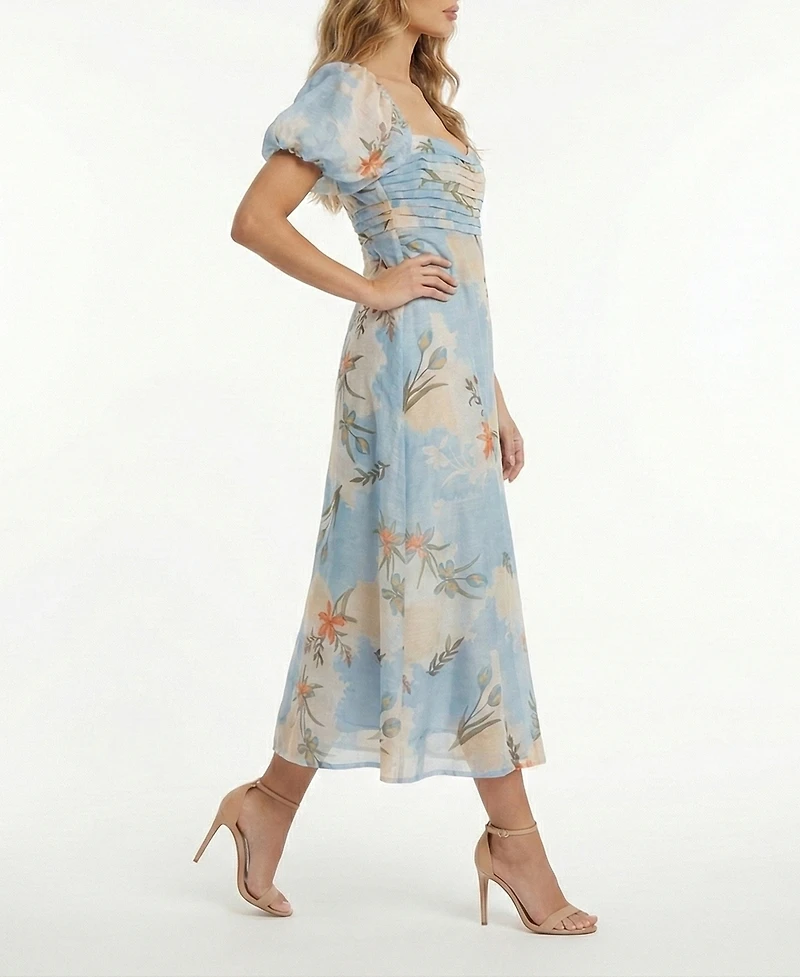 Taylor Women's Pleated Square Neck Empire Waist Dress