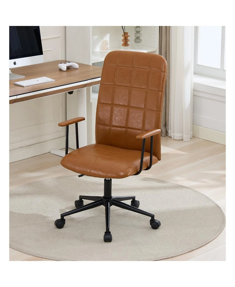 Streamdale Furniture Antique brown Pu leather office chair with armrest, high backrest, swivel