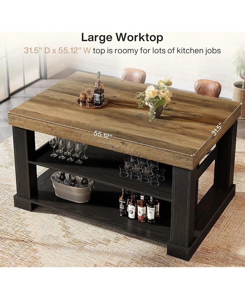 Tribesigns Bar Table, 55-Inch Counter Height Pub Table with Storage Shelves, High Top Kitchen Dining Rectangle Wood Home Unit
