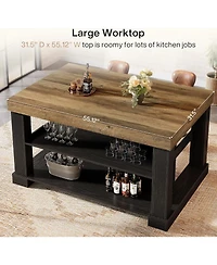 Tribesigns Bar Table, 55-Inch Counter Height Pub Table with Storage Shelves, High Top Kitchen Dining Rectangle Wood Home Unit