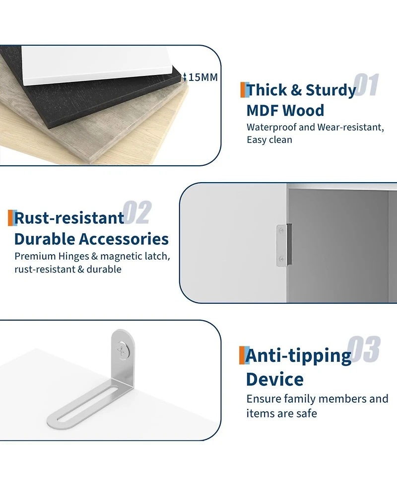 gaomon “5-Tier White Bookcase with Cabinet & Adjustable Shelf, Mid-Century Modern Design”