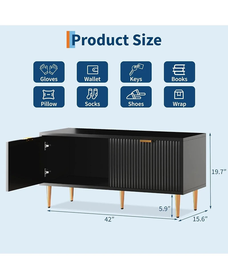 Shoe Storage Bench for Entryway, Modern Fluted Shoe Cabinet with Storage, Compact Wooden Mudroom Bench for Hallway, Entrance, Front Door, Black