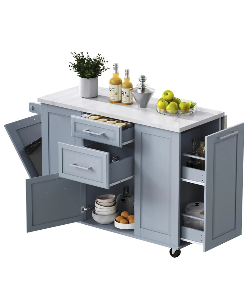 Streamdale Furniture "50.7 Kitchen Island with Storage, Tilt Trash Cabinet & Organizer"
