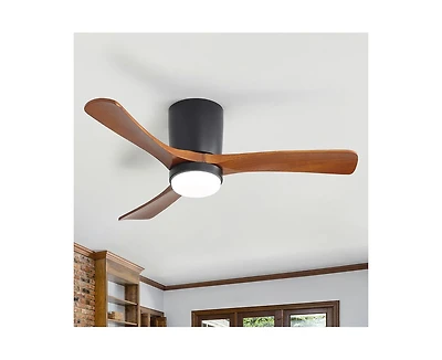 Sofucor 42-inch Minimalist Black 3-Blade Flush Mount Ceiling Fan with Light Remote Control and Timing Function