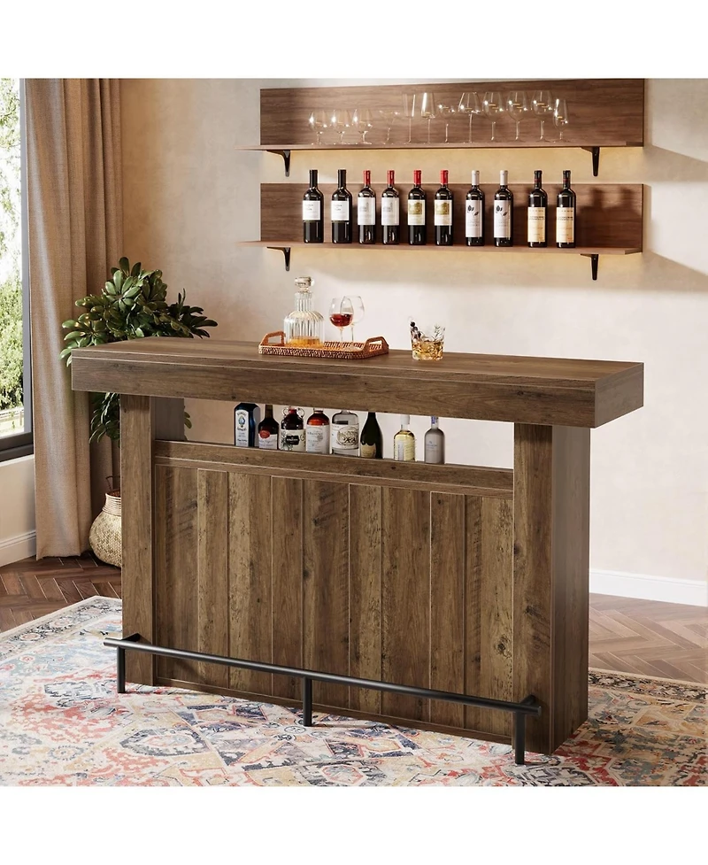 Tribesigns 63" Bar Table, 4-Tier Counter Height Pub Table with Footrest and Storage Shelves, Modern Home Bar Unit, Coffee Bar Cabinet Liquor Furn