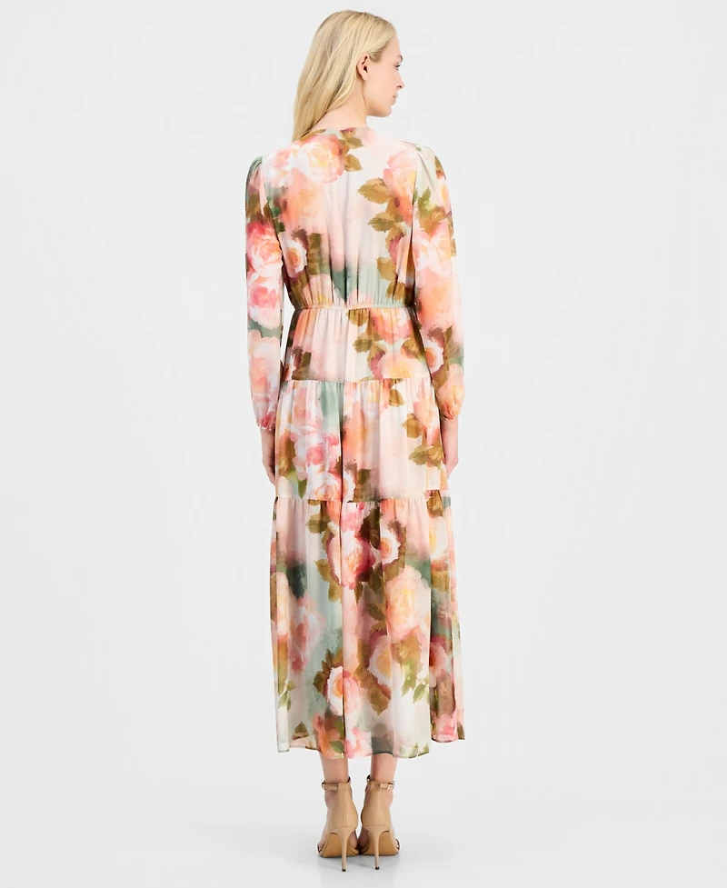 Robbie Bee Women's Tiered Blouson-Sleeve Dress