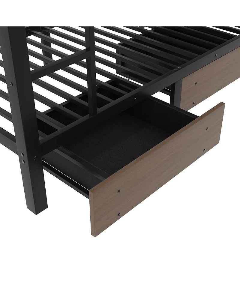 Streamdale Furniture Twin Size Metal Bunk Bed with Storage, Led, and Usb