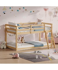 Streamdale Furniture Low Loft Bed with Led Lighting, Solid Wood