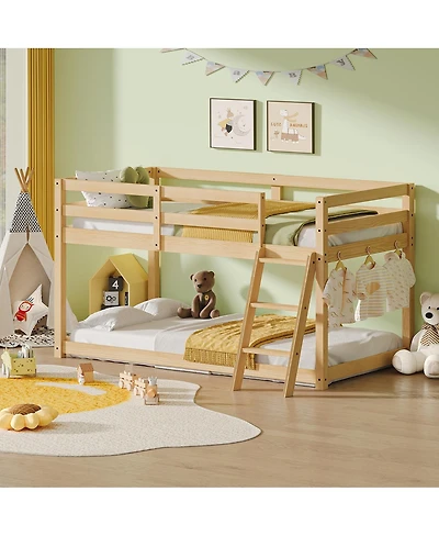 Streamdale Furniture Low Loft Bed with Led Lighting, Solid Wood