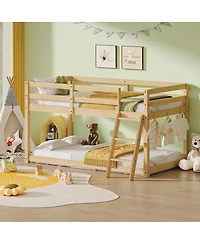 Streamdale Furniture Low Loft Bed with Led Lighting, Solid Wood