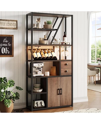 gaomon Tall Bar Cabinet with Led Lights, Storage & Power Outlets