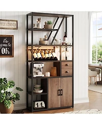 gaomon Tall Bar Cabinet with Led Lights, Storage & Power Outlets