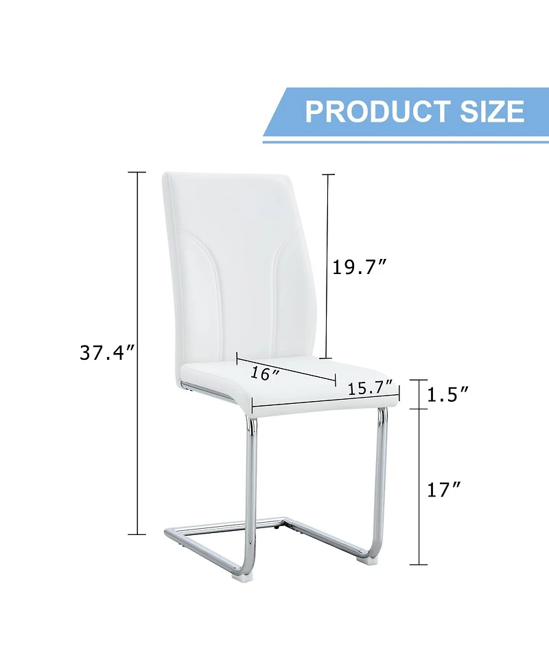 Streamdale Furniture Set of 4 White Pu Dining Chairs with High Backrest and Sturdy Legs
