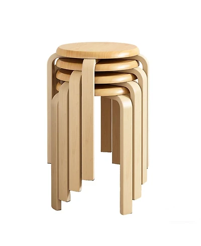 Streamdale Stackable Bentwood Stool Set of 4, 18" Round Stacking Backless Nesting Stools, Natural