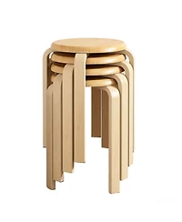 Streamdale Stackable Bentwood Stool Set of 4, 18" Round Stacking Backless Nesting Stools, Natural